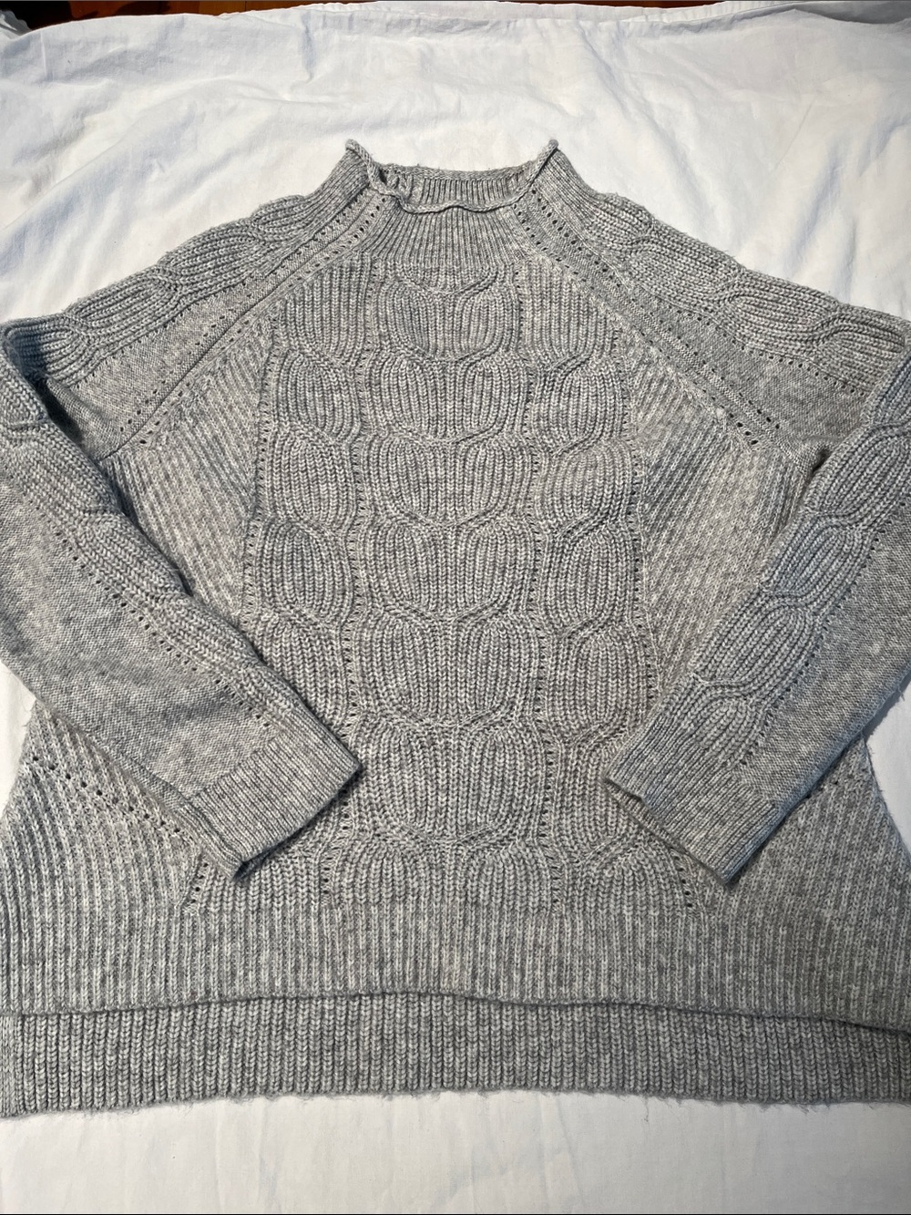 Talbots Classic Cable Knit Crewneck Sweater - Gray, size medium